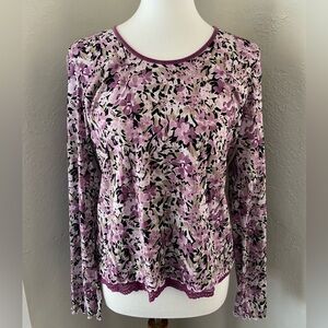 Purple Floral Lattice Trim Lace Lined Blouse Feminine Soft Girl Delicate Dainty
